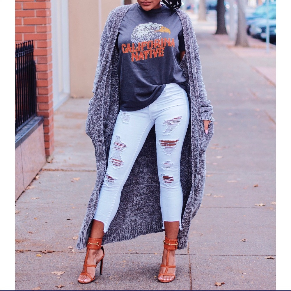White Distressed Ankle Length Jeans